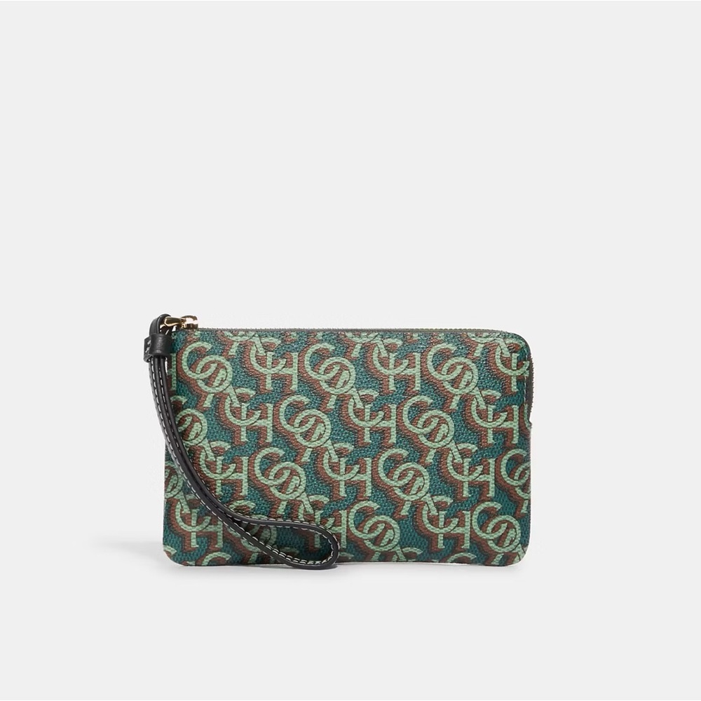 Coach Green and Beige Patterned Wristlet‎